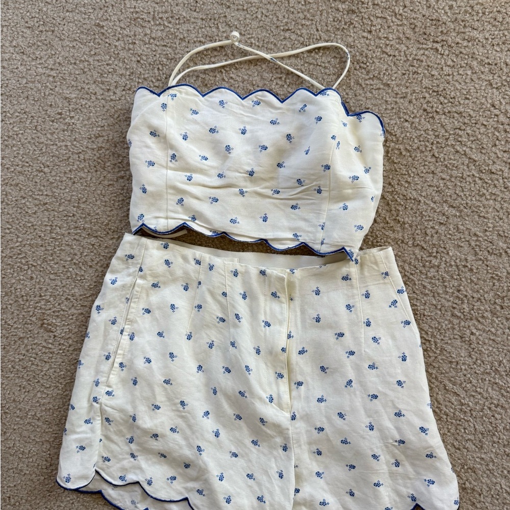 White and Blue Floral Two-Piece Set